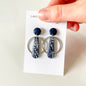 Navy Floral Large Circle Earrings