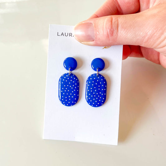 Blue Polka Dot Drop Earrings