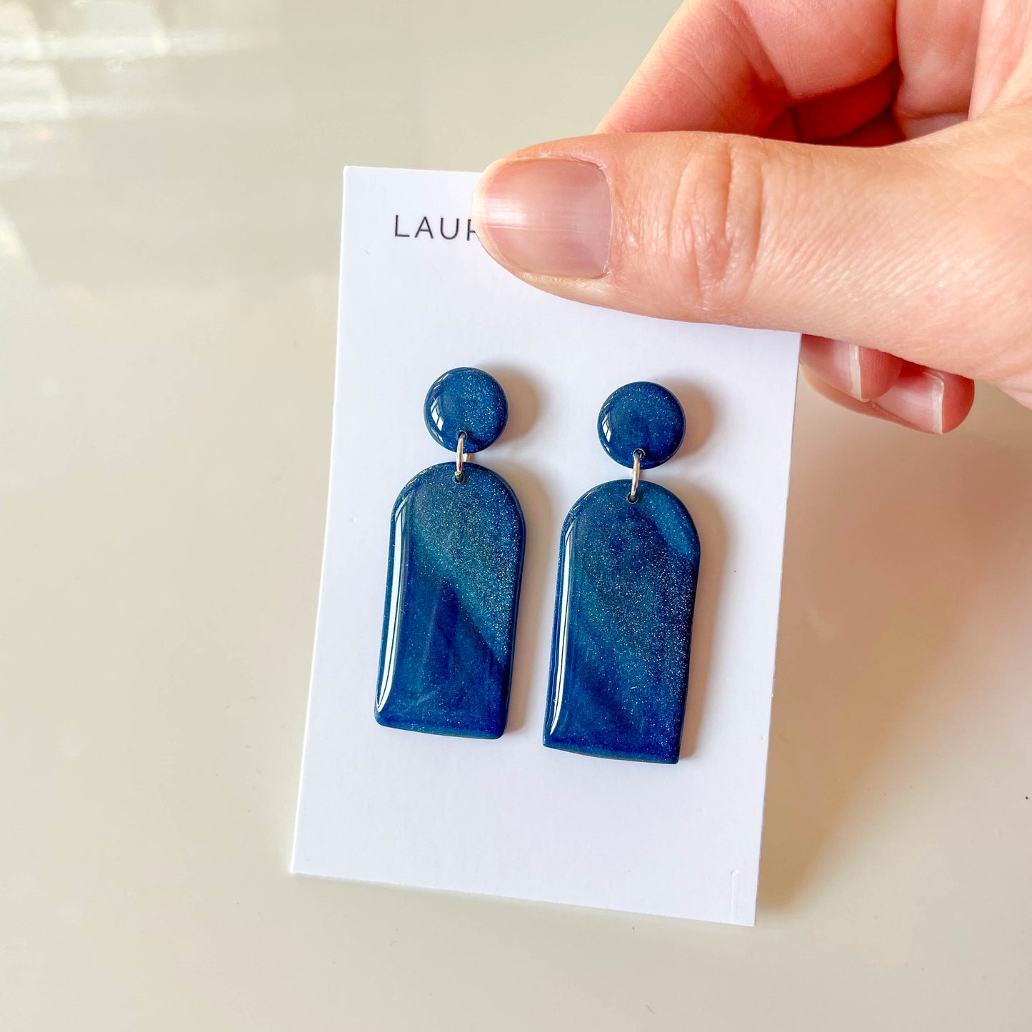Blue Shimmer Large Arch Earrings