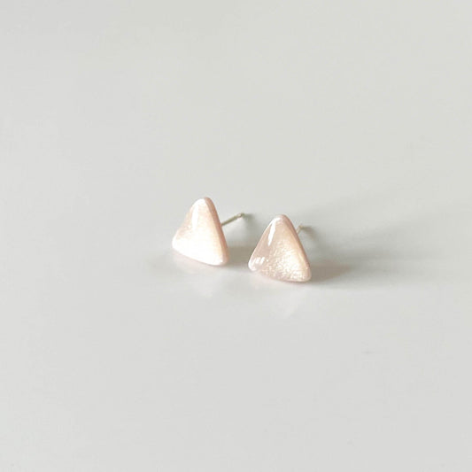 Triangle Shimmer Pink Stud Earrings