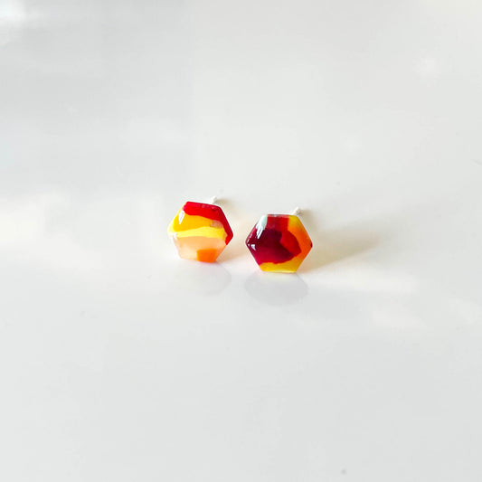 Multi Coloured Hexagon Stud Earrings