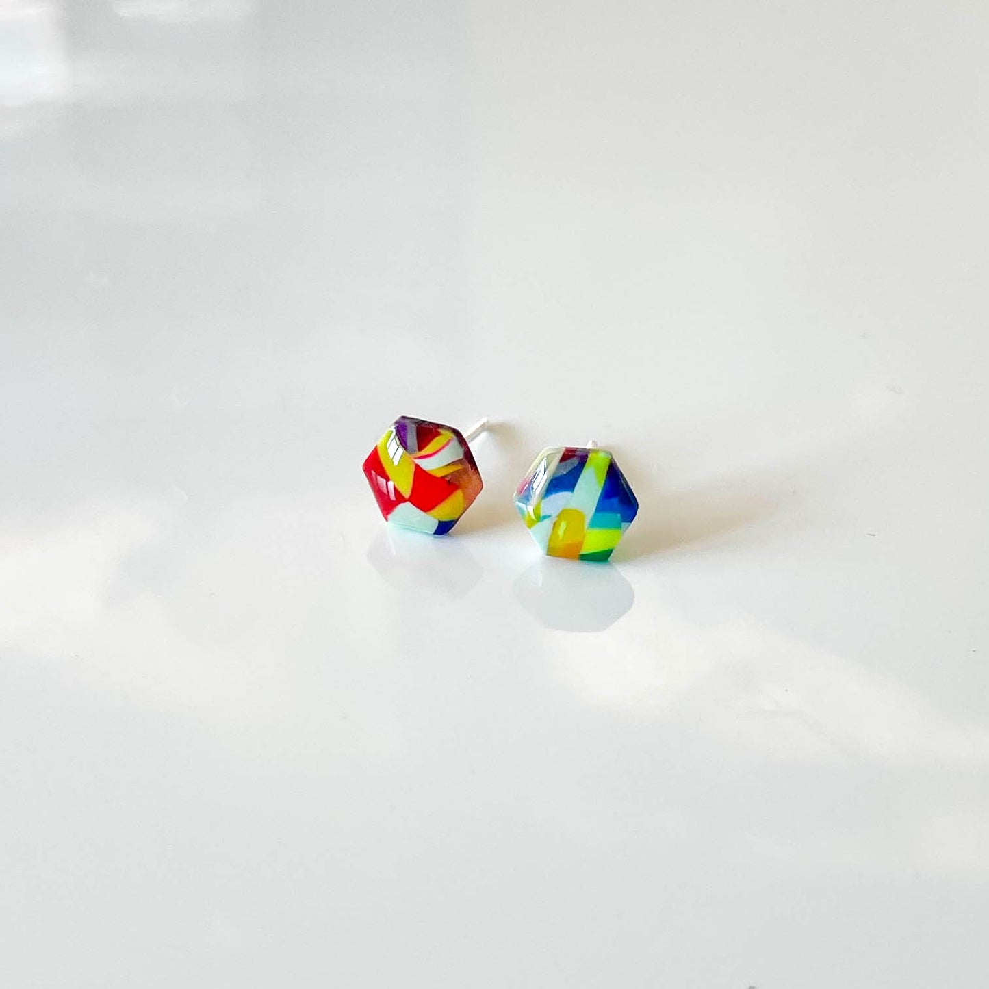 Multi Coloured Hexagon Stud Earrings
