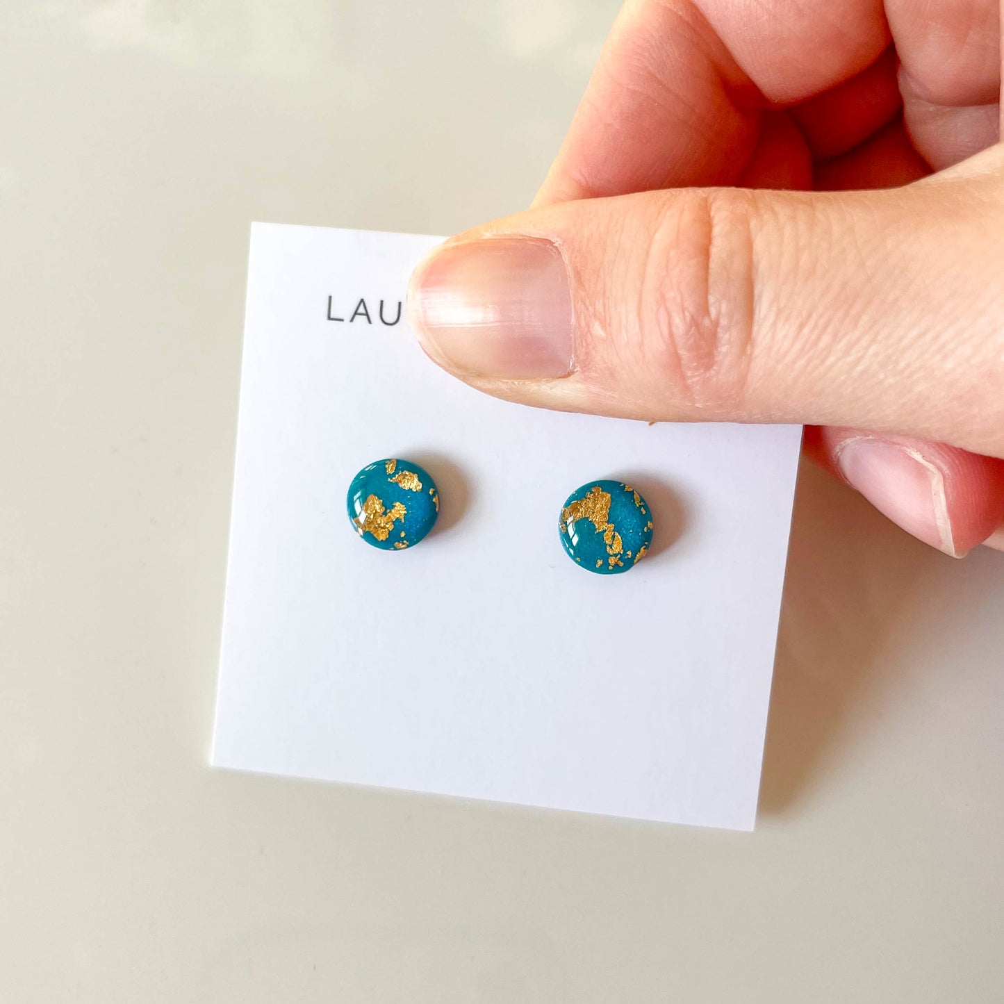 Turquoise and Gold Leaf Stud Earrings