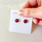 Red and Silver Leaf Stud Earrings