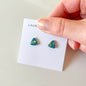Triangle Turquoise and Gold Leaf Stud Earrings
