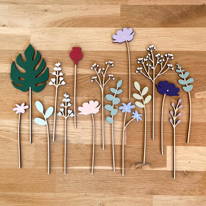 Mini Wooden Flowers and Leaves - END OF LINE