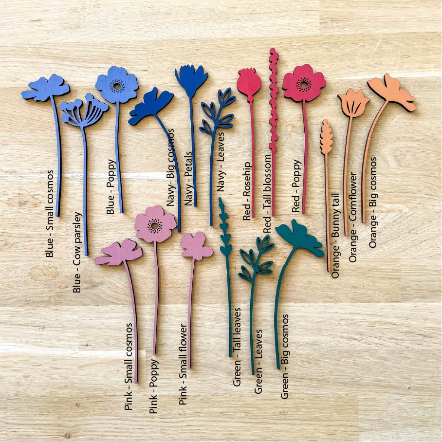 Mini Wooden Painted Flower Stems - Individual - Hand Painted