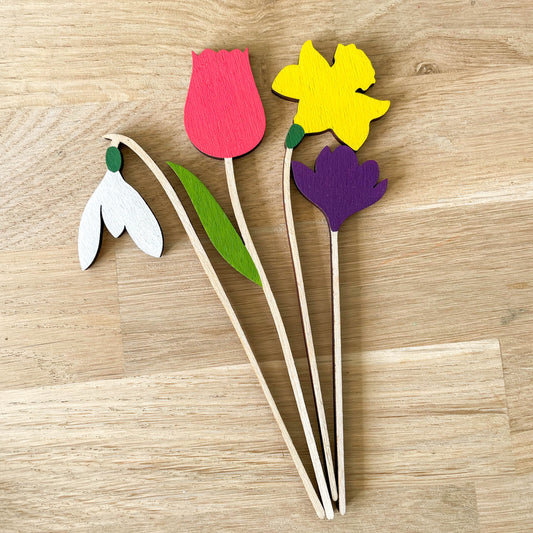 Mini Wooden Flowers - Spring Flower Bunch