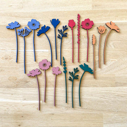 Mini Wooden Painted Flower Stems - Individual - Hand Painted