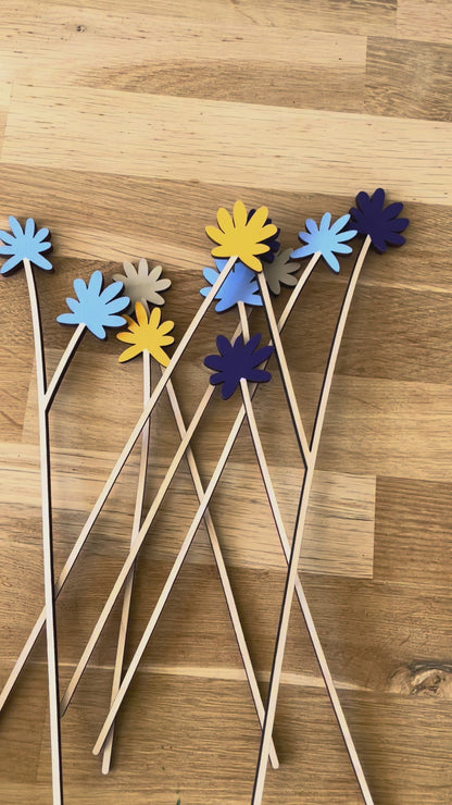 Painted Wooden Posy Flower Set - Blue Set