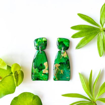 Tapered Arch Drop Earrings - Green Mix - Rainbow Collection
