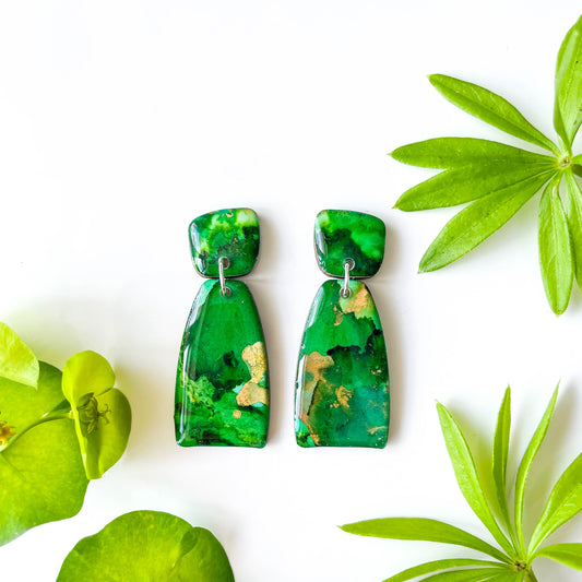 Tapered Arch Drop Earrings - Green Mix - Rainbow Collection