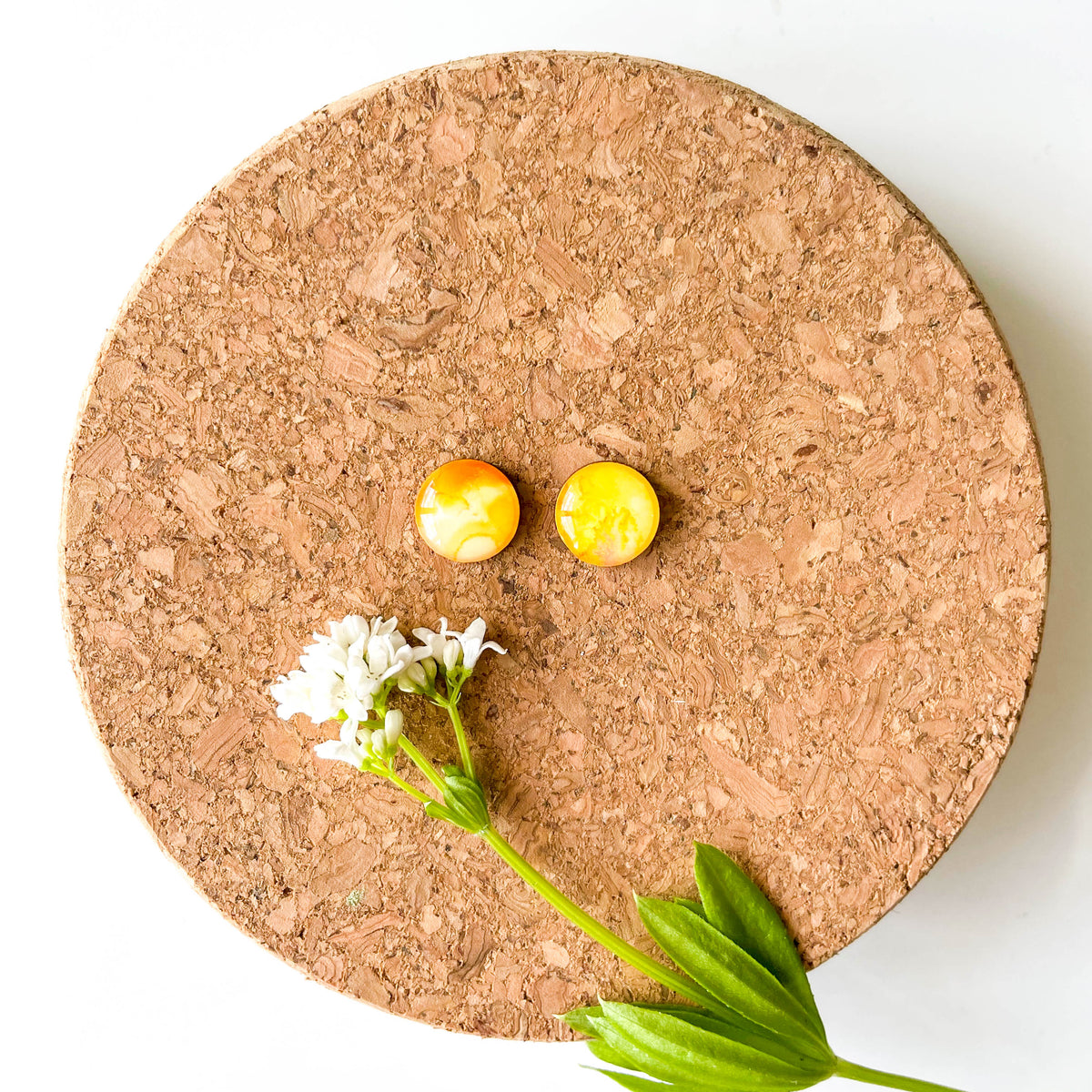 Circle Stud Earrings - Yellow Mix - Alcohol Ink - END OF LINE