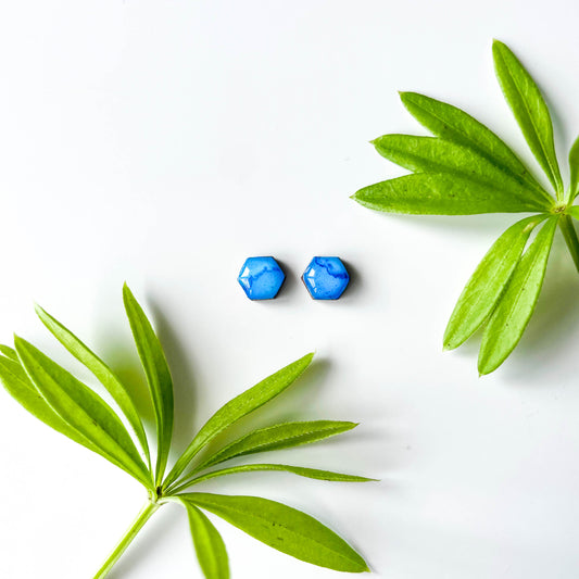 Hexagon Stud Earrings - Blue Mix - Rainbow Collection