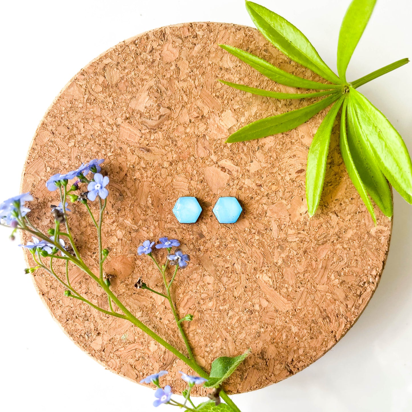 Hexagon Stud Earrings - Blue Mix - Rainbow Collection
