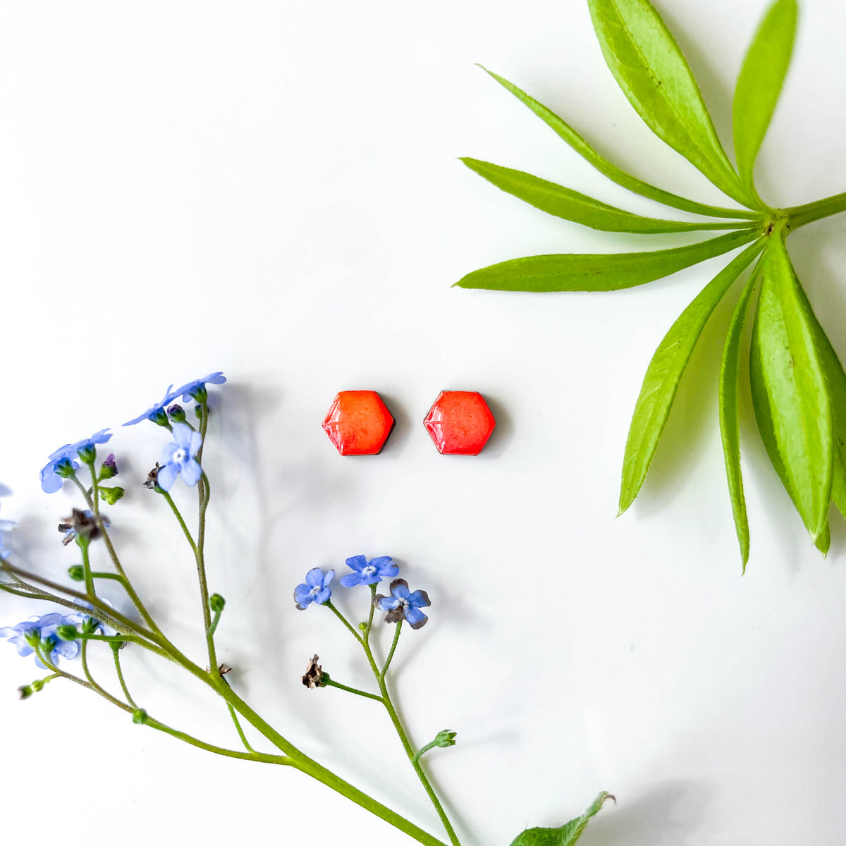 Hexagon Stud Earrings - Orange Mix - Alcohol Ink - END OF LINE