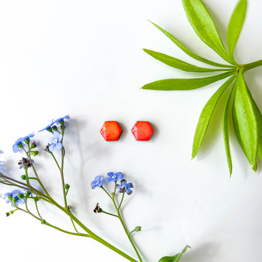 Hexagon Stud Earrings - Orange Mix - Rainbow Collection