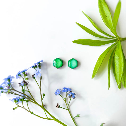 Hexagon Stud Earrings - Green Mix - Rainbow Collection