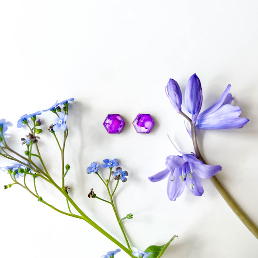 Hexagon Stud Earrings - Purple Mix - Rainbow Collection