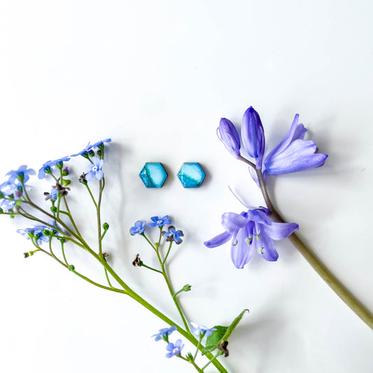 Hexagon Stud Earrings - Blue Mix - Rainbow Collection