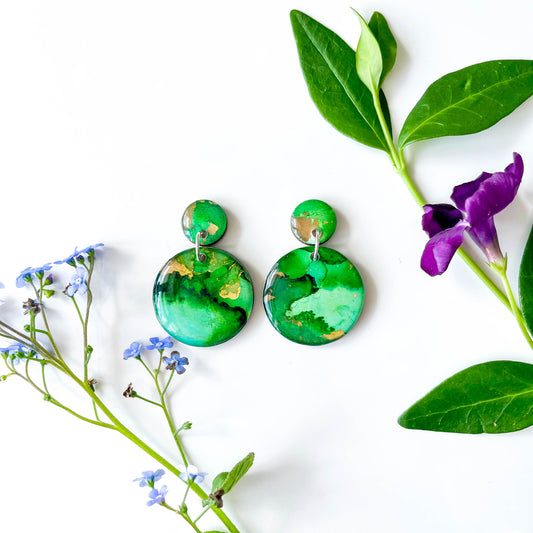 Circle Drop Earrings - Green Mix - Rainbow Collection