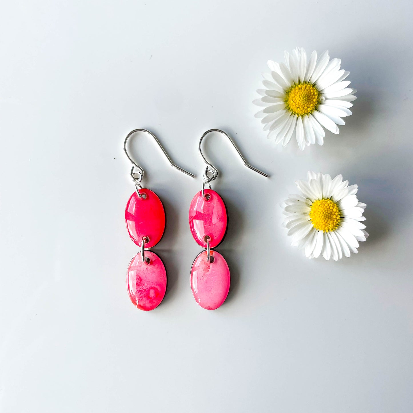 Double Oval Drop Earrings - Pink Mix - Rainbow Collection