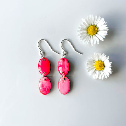 Double Oval Drop Earrings - Pink Mix - Rainbow Collection