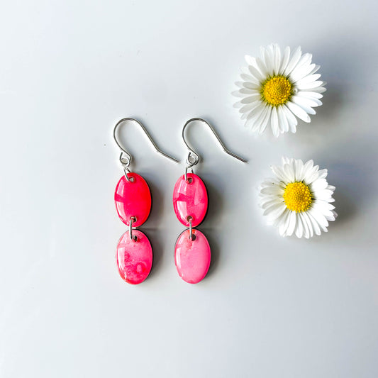 Double Oval Drop Earrings - Pink Mix - Rainbow Collection