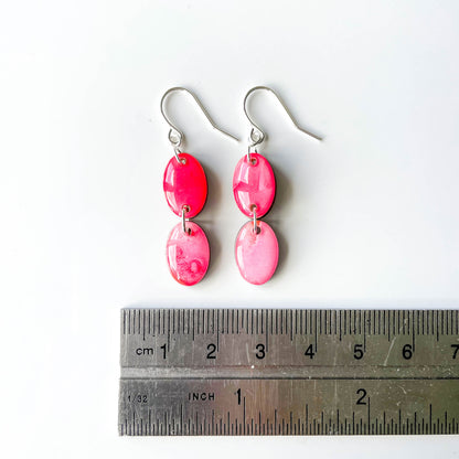 Double Oval Drop Earrings - Pink Mix - Rainbow Collection