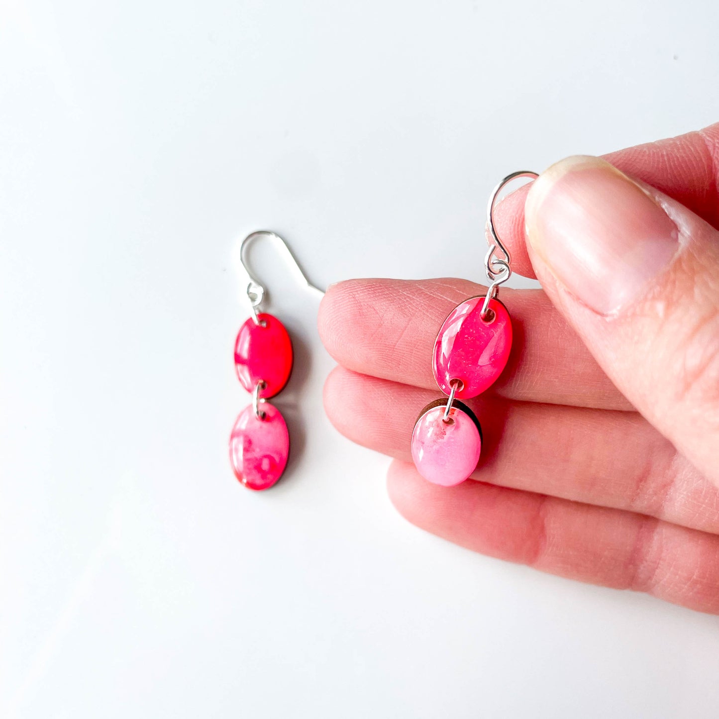 Double Oval Drop Earrings - Pink Mix - Rainbow Collection