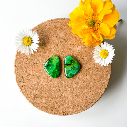 Large Pebble Stud Earrings - Green Mix - Rainbow Collection