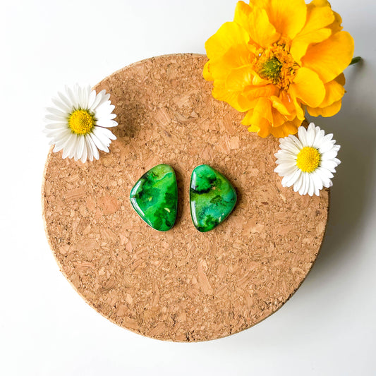 Large Pebble Stud Earrings - Green Mix - Rainbow Collection