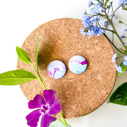 Large Circle Stud Earrings - Purple Mix - Alcohol Ink - END OF LINE