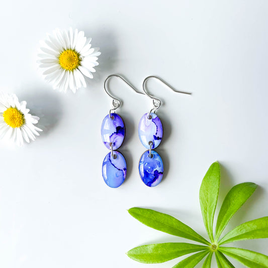 Double Oval Drop Earrings - Purple Mix - Rainbow Collection