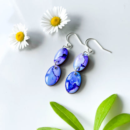 Double Oval Drop Earrings - Purple Mix - Rainbow Collection