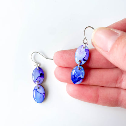 Double Oval Drop Earrings - Purple Mix - Rainbow Collection