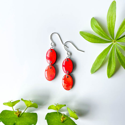 Double Oval Drop Earrings - Red Mix - Rainbow Collection