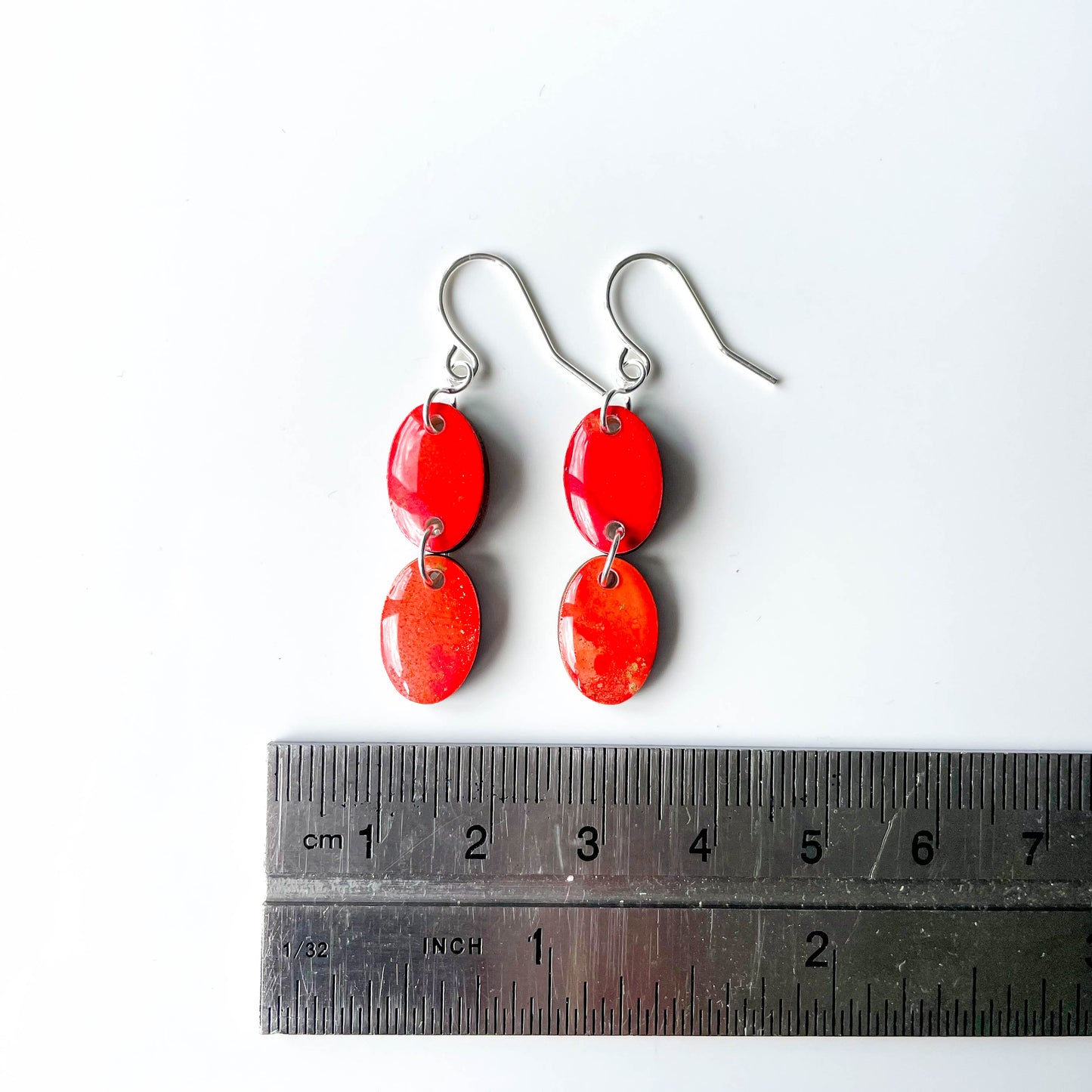Double Oval Drop Earrings - Red Mix - Rainbow Collection