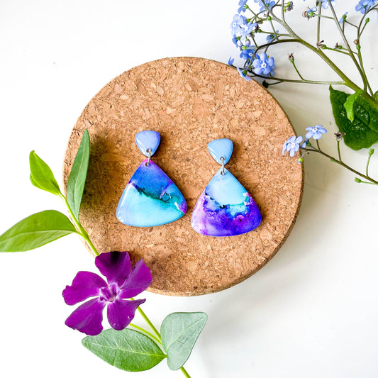Rounded Triangle Drop Earrings - Aqua Mix - Rainbow Collection