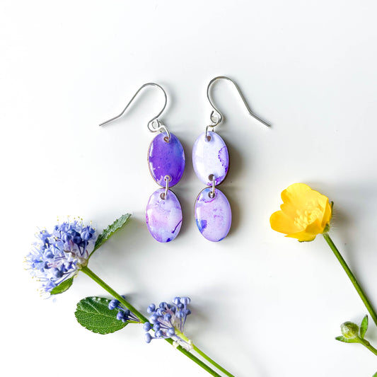 Double Oval Drop Earrings - Purple Mix - Rainbow Collection