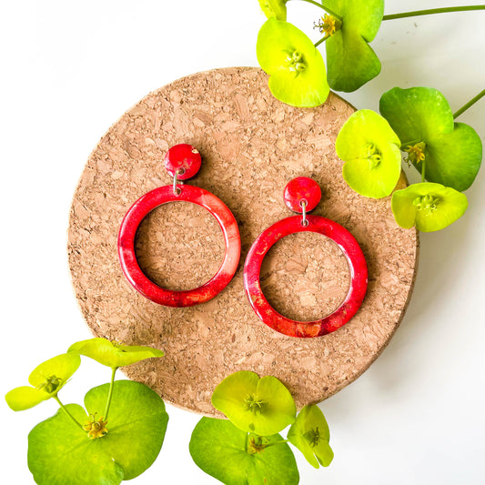 Large Cut Out Circle Drop Earrings - Red Mix - Rainbow Collection