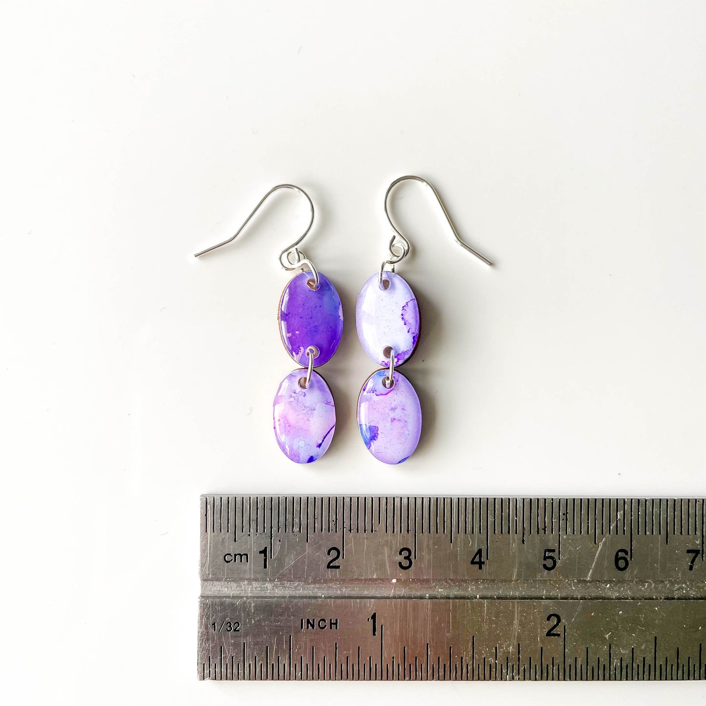 Double Oval Drop Earrings - Purple Mix - Rainbow Collection