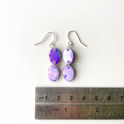 Double Oval Drop Earrings - Purple Mix - Rainbow Collection