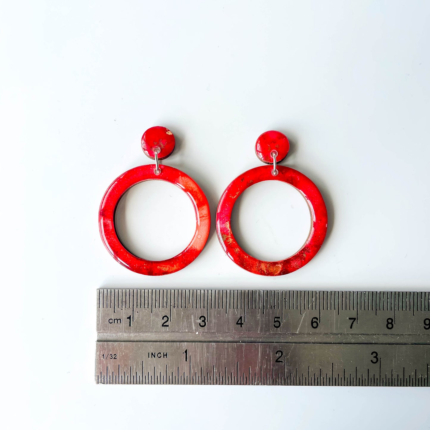 Large Cut Out Circle Drop Earrings - Red Mix - Rainbow Collection