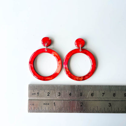 Large Cut Out Circle Drop Earrings - Red Mix - Rainbow Collection