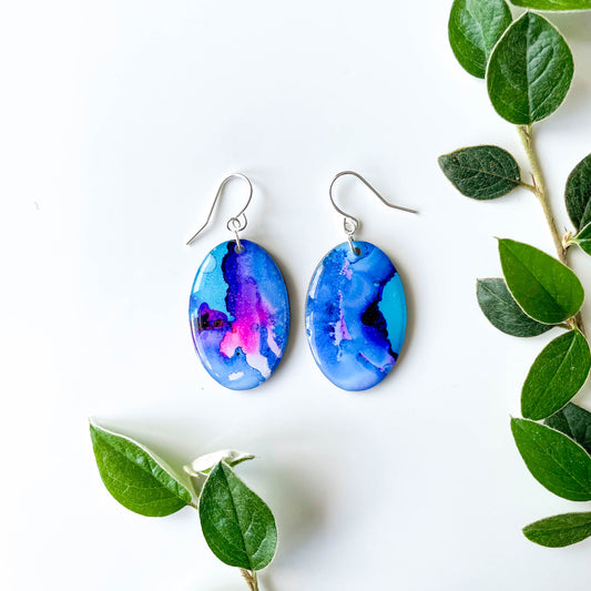 Large Oval Drop Earrings - Blue Mix - Rainbow Collection