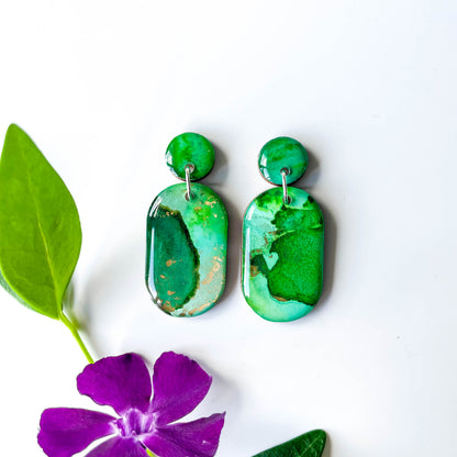 Rounded Pill Drop Earrings - Green Mix - Rainbow Collection