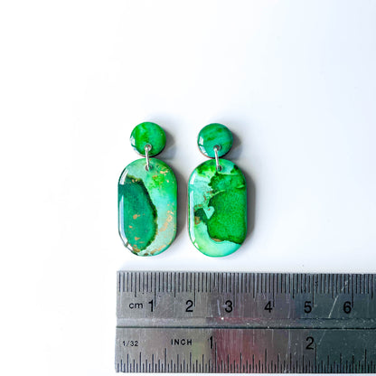 Rounded Pill Drop Earrings - Green Mix - Rainbow Collection