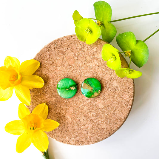 Large Circle Stud Earrings - Green Mix - Rainbow Collection