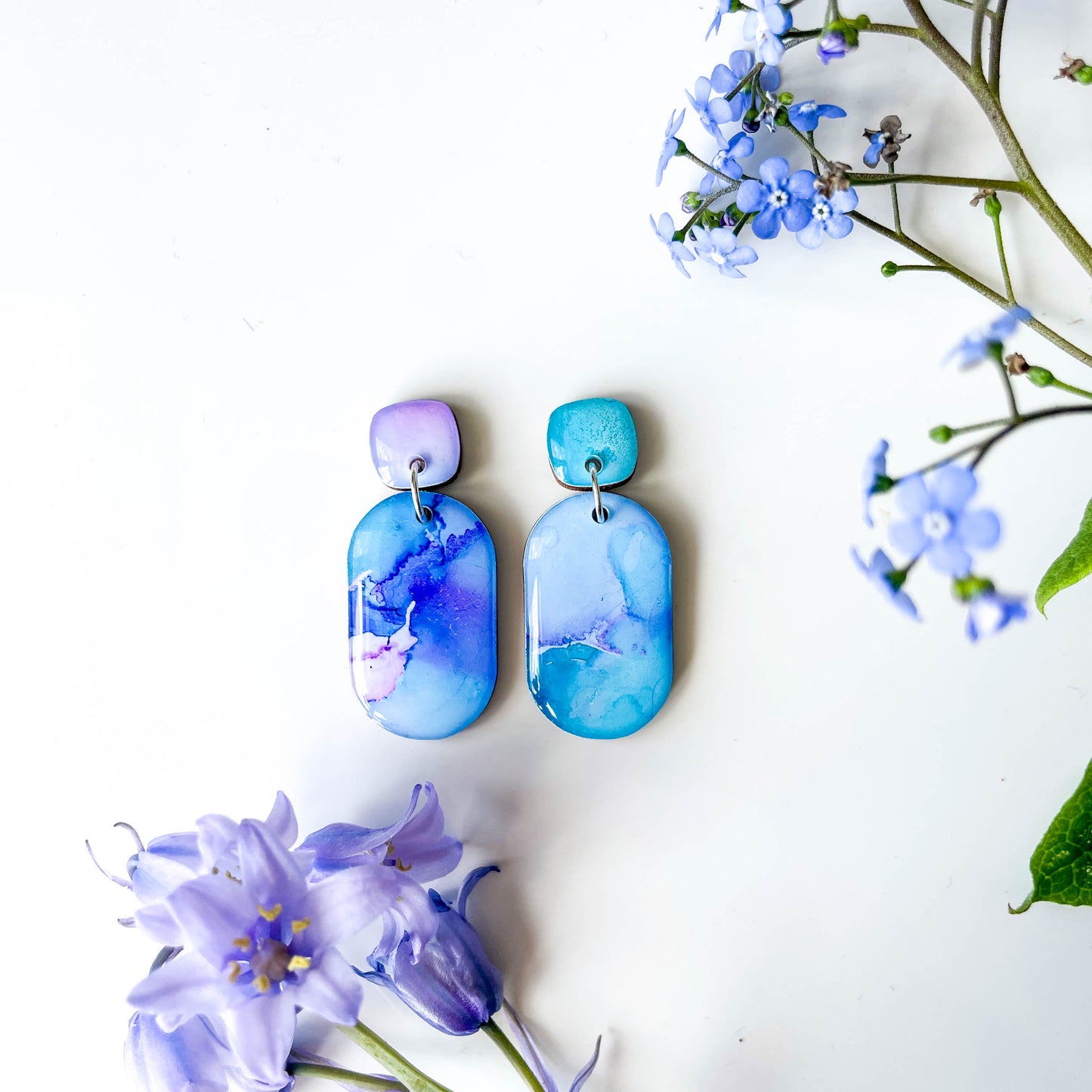 Rounded Pill Drop Earrings - Aqua Mix - Rainbow Collection